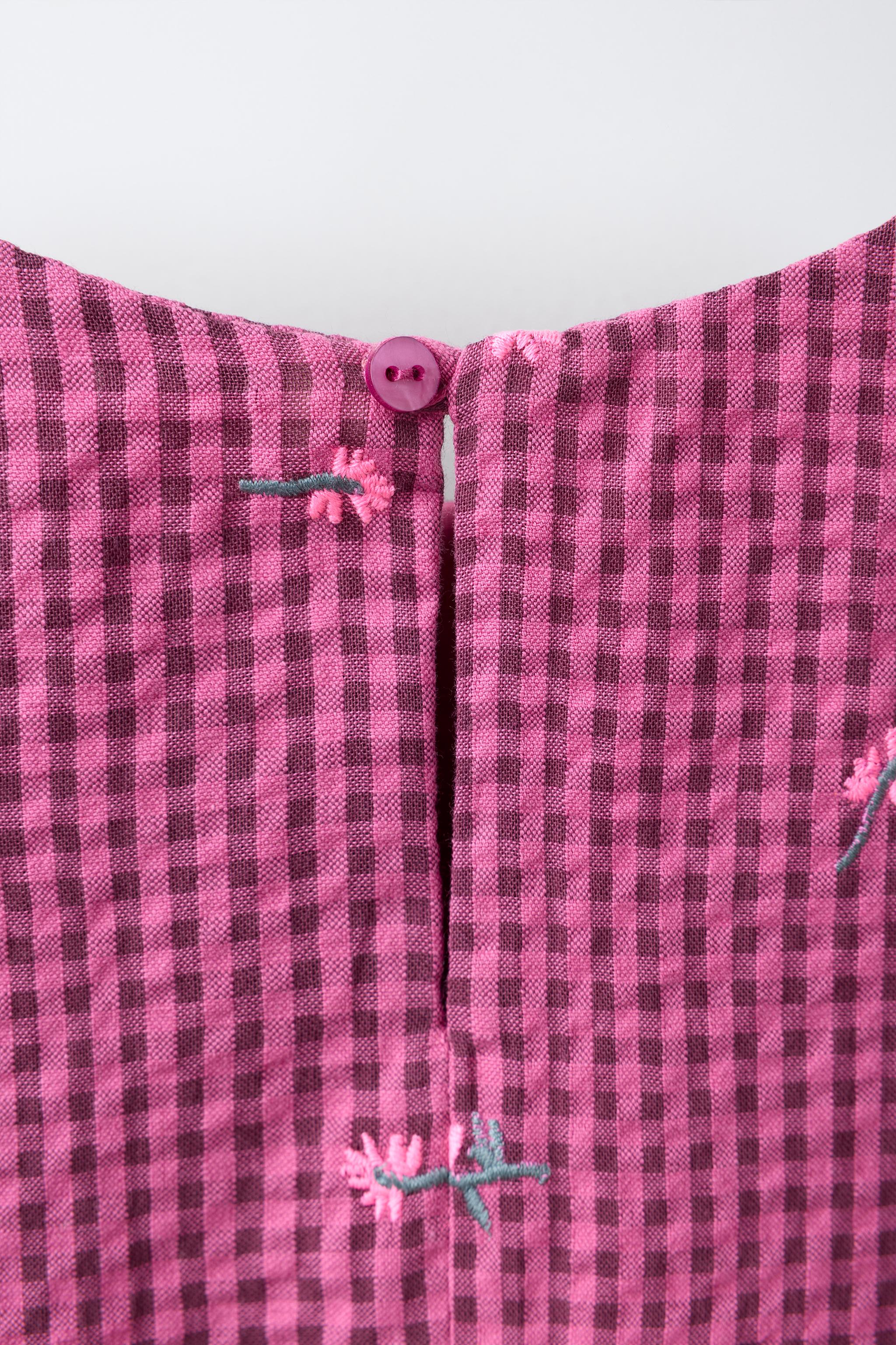 GINGHAM FLOWER FROG FASTENING DRESS